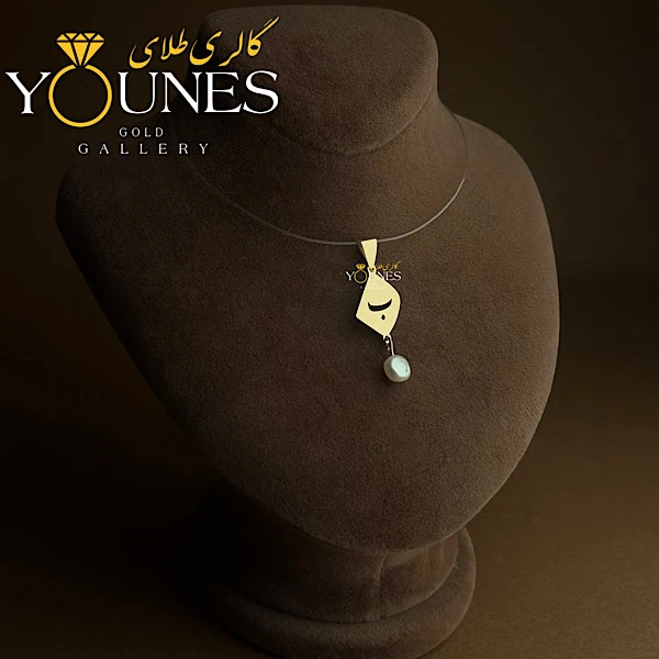 آویز طلا لیزری لوزی حرف ب مروارید دار